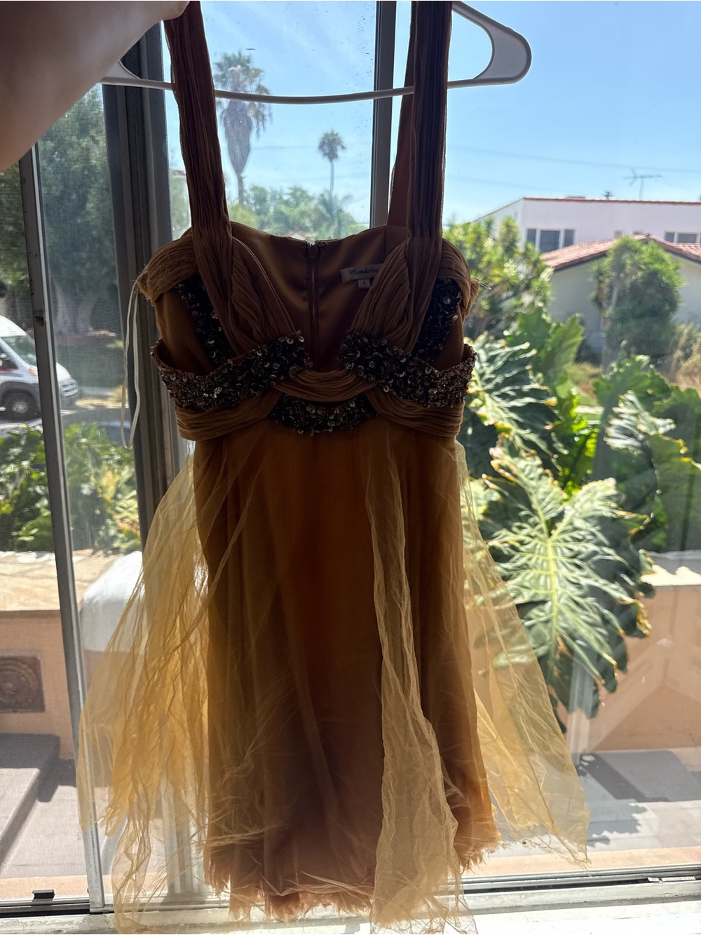 Mandalay Gold Sequin Empire Waist Tulle Party Dress sz 6 - Picture 8 of 9